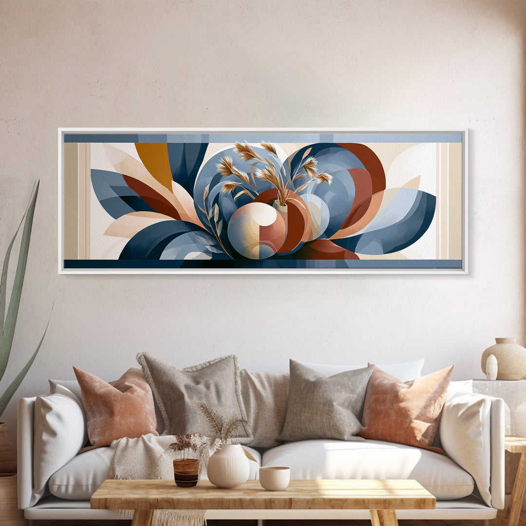 Ceramic Vase with Dried Grasses Canvas Print, Scandinavian Art, Floral Wall Art, Living Room Decor, Oil Painting, Nordic, SCA-3x1-29
