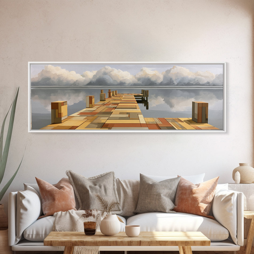 Calm Lake Dock Canvas Print, Scandinavian Art, Home Decor, Living Room Decor, Fine Art, Nordic, Wall Hanging, Abstract Art, SCA-3x1-31