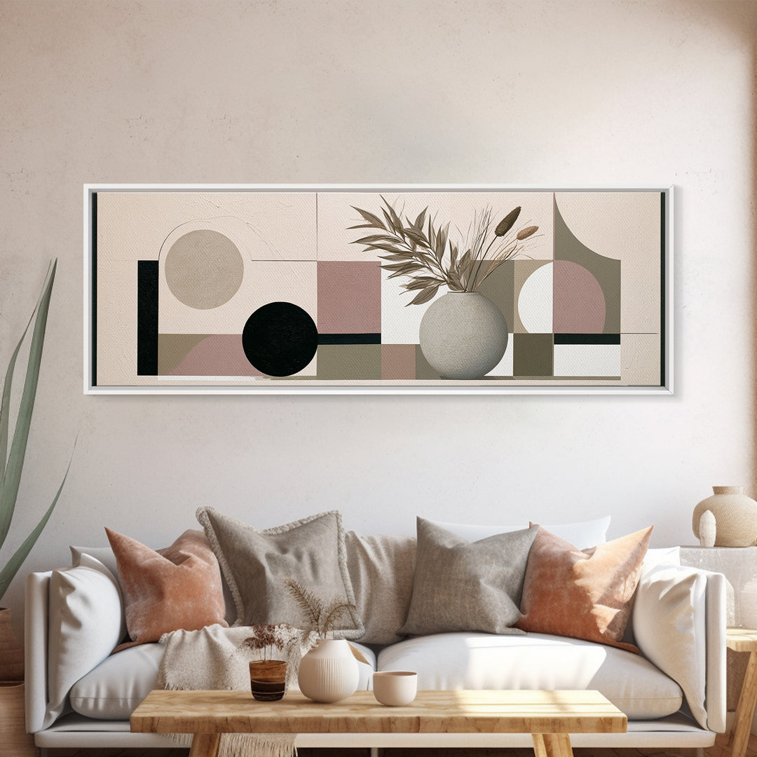 Ceramic Vase with Dried Grasses Framed Canvas Print, Scandinavian Art, Modern Wall Art, Living Room Decor, Watercolor Art, SCA-3x1-5