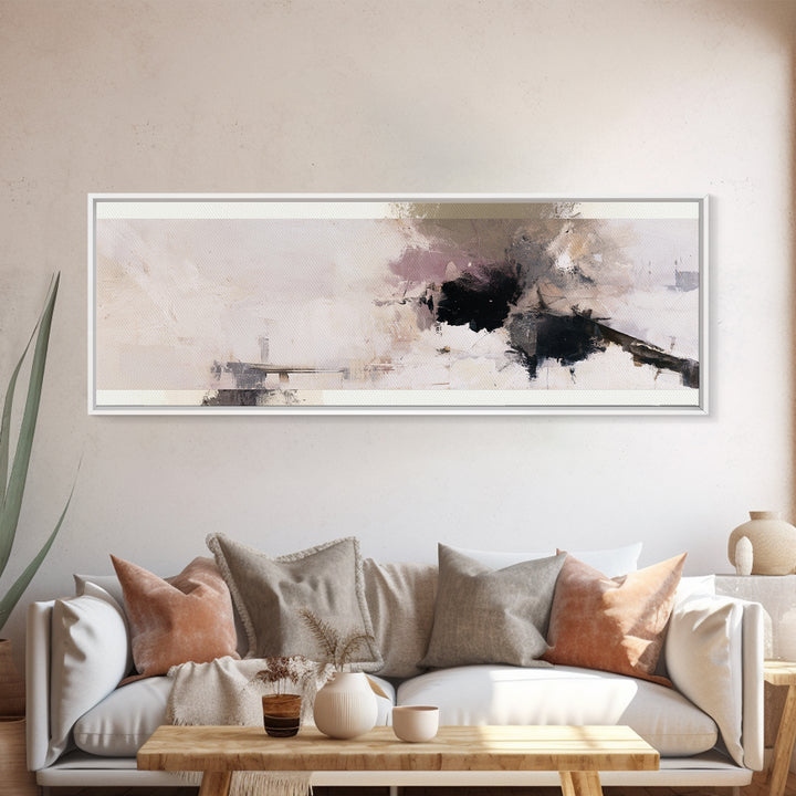 Calm Lake Dock Framed Canvas Print, Scandinavian Art, Living Room Decor, Oil Painting, Nordic, Abstract Wall Art, SCA-3x1-55