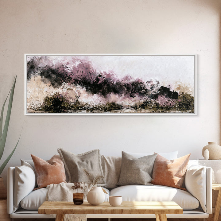 Winter Cabin Smoke Framed Canvas Print, Scandinavian Art, Modern Wall Art, Living Room Decor, Nordic, Statement Artwork, SCA-3x1-58