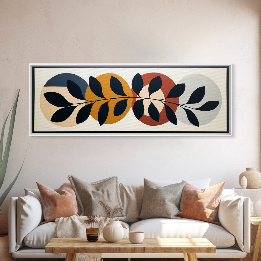 Single Black Branch on Warm White Background Framed Canvas Print, Scandinavian Art, Room Decor, Living Room Decor, Oil Painting, SCA-3x1-60