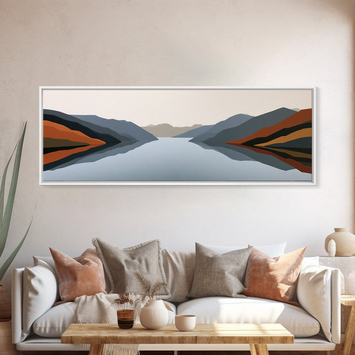 Minimal Fjord Landscape Canvas Print, Scandinavian Art, Boho Decor, Living Room Decor, Fine Art, Nordic, Luxury Decor, SCA-3x1-66