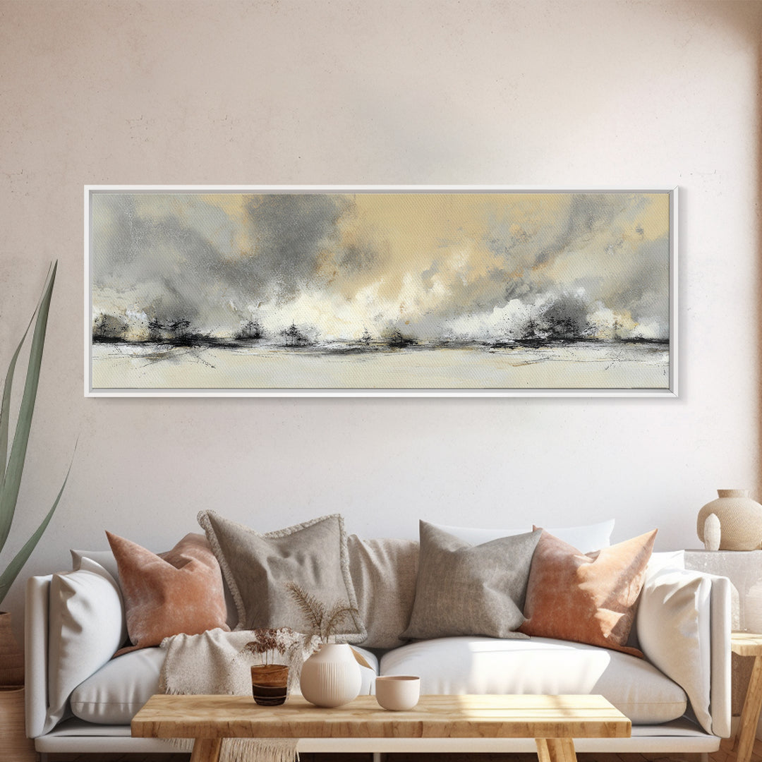 Soft Beige Geometric Abstraction Framed Canvas Print, Scandinavian Art, Canvas Art, Living Room Decor, Fine Art, Nordic, SCA-3x1-67