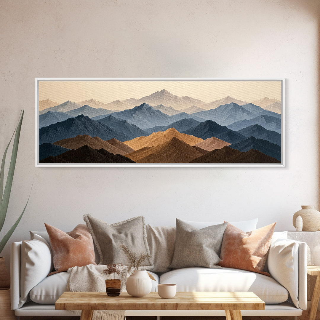 Muted Mountain Layers Framed Canvas Print, Scandinavian Art, Decor, Living Room Decor, Fine Art, Nordic, Printable Art, SCA-3x1-72