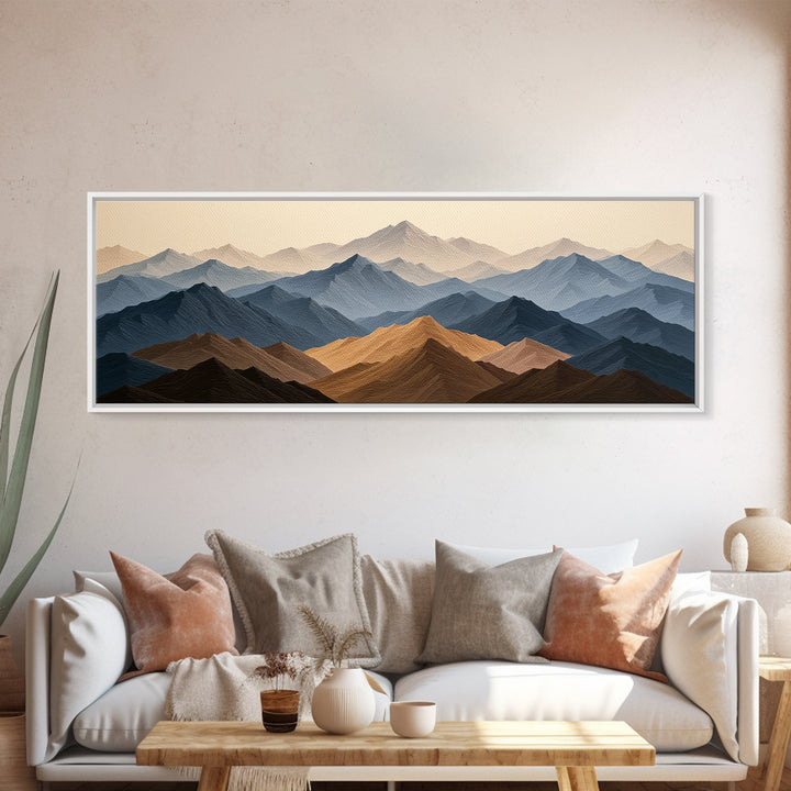Muted Mountain Layers Framed Canvas Print, Scandinavian Art, Decor, Living Room Decor, Fine Art, Nordic, Printable Art, SCA-3x1-72