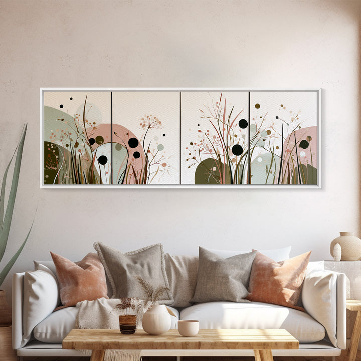 Minimal Meadow Flowers Framed Canvas Print, Scandinavian Art, Living Room Wall Art, Living Room Decor, Fine Art, Nordic, SCA-3x1-74