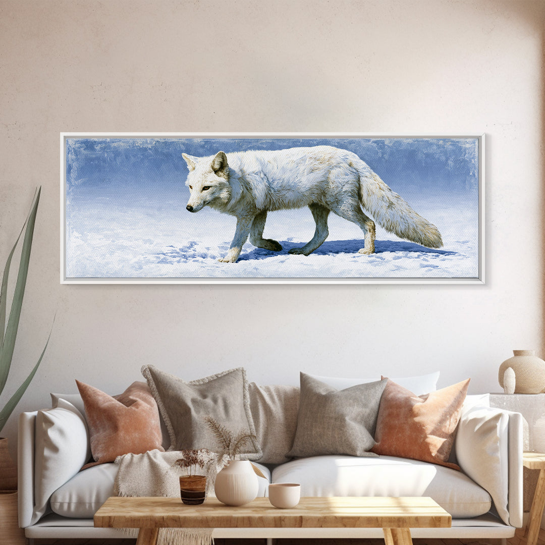 White Fox in Quiet Snow Canvas Print, Scandinavian Art, Art Print, Living Room Decor, Fine Art, Nordic, Farmhouse Decor, SCA-3x1-76