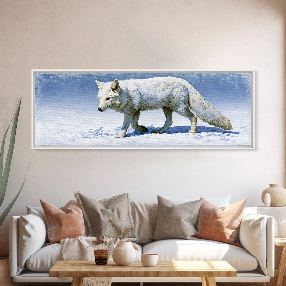 White Fox in Quiet Snow Canvas Print, Scandinavian Art, Art Print, Living Room Decor, Fine Art, Nordic, Farmhouse Decor, SCA-3x1-76