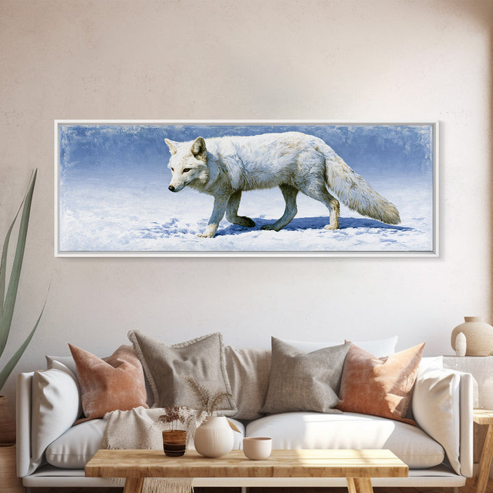 White Fox in Quiet Snow Canvas Print, Scandinavian Art, Art Print, Living Room Decor, Fine Art, Nordic, Farmhouse Decor, SCA-3x1-76
