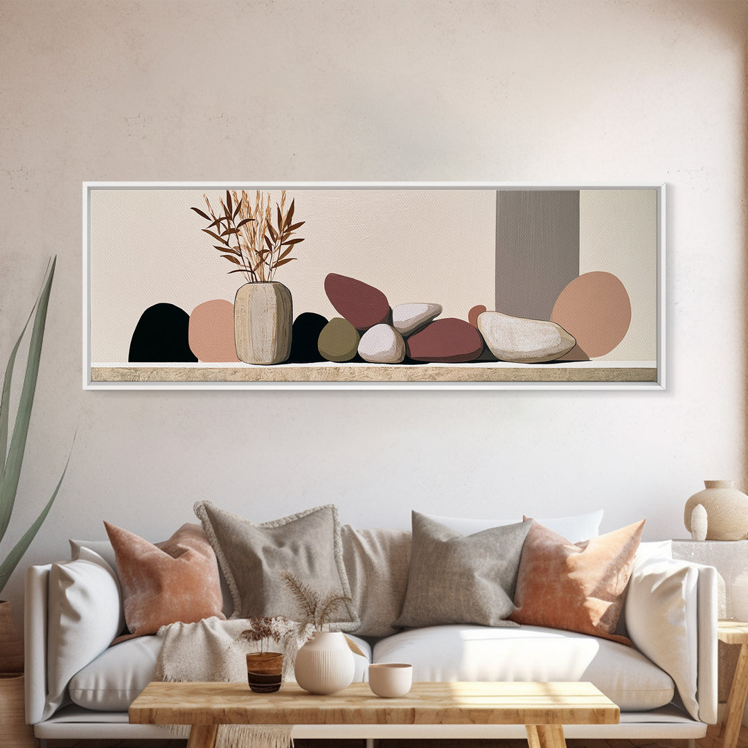 Ceramic Vase with Dried Grasses Framed Canvas Print, Scandinavian Art, Fine Art Print, Living Room Decor, Fine Art, Nordic, SCA-3x1-77
