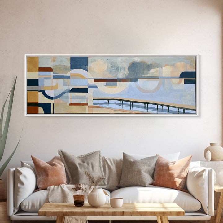 Calm Lake Dock Framed Canvas Print, Scandinavian Art, Living Room Decor, Fine Art, Nordic, Gallery Decor, Neutral Decor, SCA-3x1-79