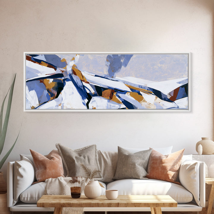 Winter Cabin Smoke Framed Canvas Print, Scandinavian Art, Modern Wall Art, Living Room Decor, Nordic, Statement Artwork, SCA-3x1-82