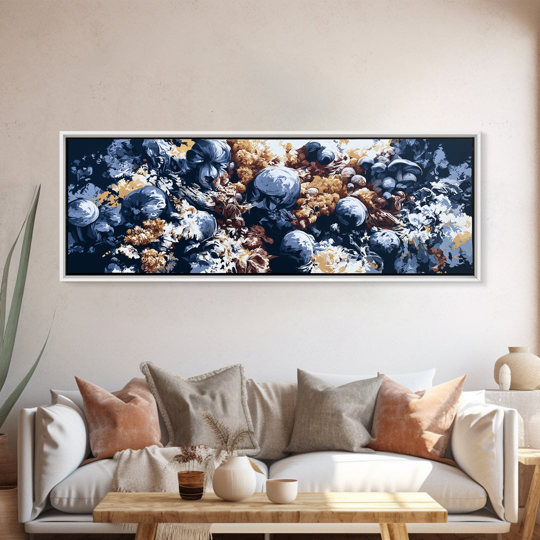 Simple Mushroom and Moss Forest Study Canvas Print, Scandinavian Art, Art, Living Room Decor, Fine Art, Nordic, Abstract Art, SCA-3x1-88