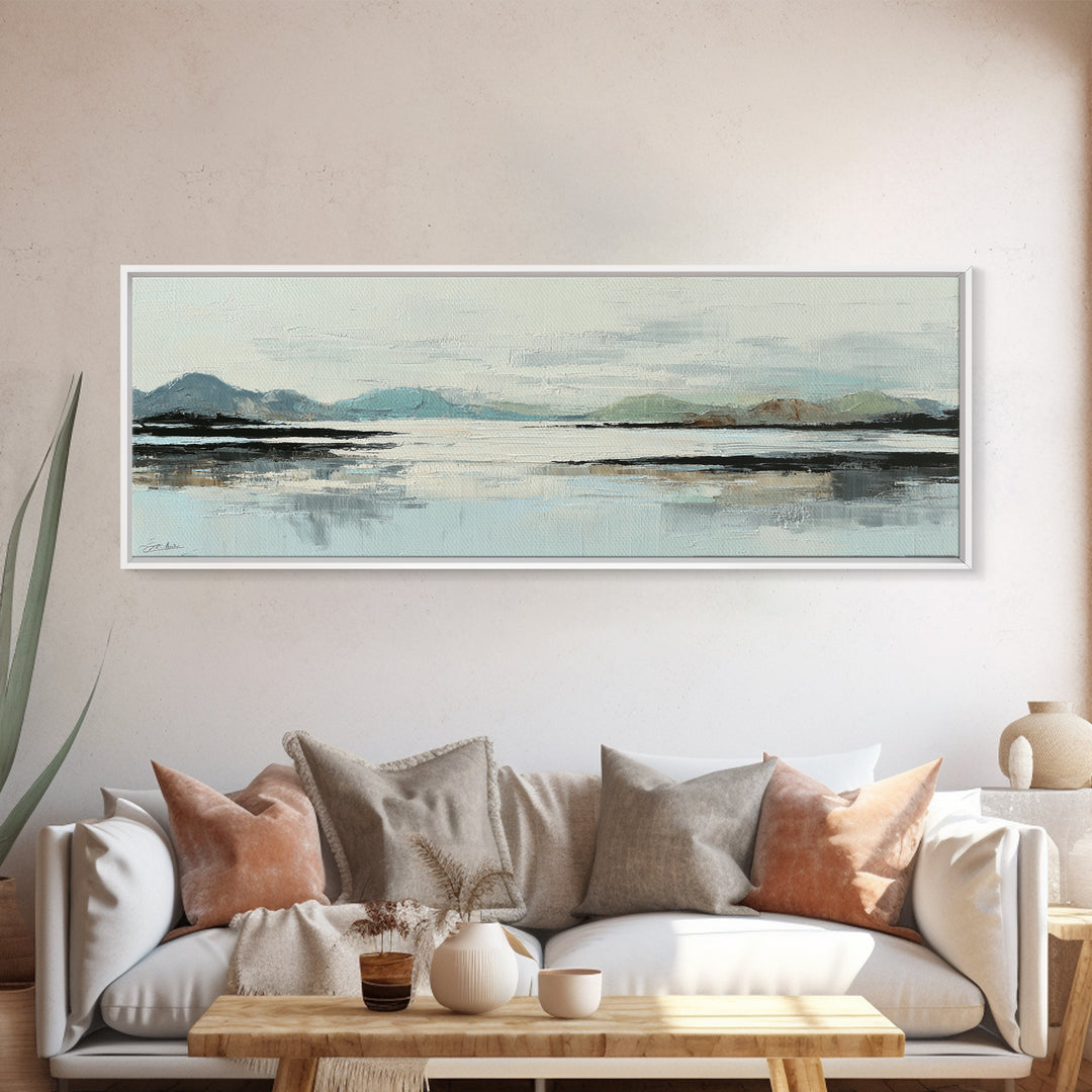 Minimal Sun over Pine Forest Framed Canvas Print, Scandinavian Art, Boho Wall Decor, Living Room Decor, Fine Art, Nordic, SCA-3x1-9