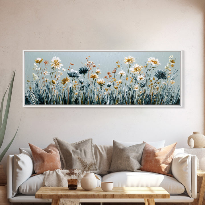 Minimal Meadow Flowers Canvas Print, Scandinavian Art, Neutral Decor, Living Room Decor, Oil Painting, Nordic, Wall Decor, SCA-3x1-98