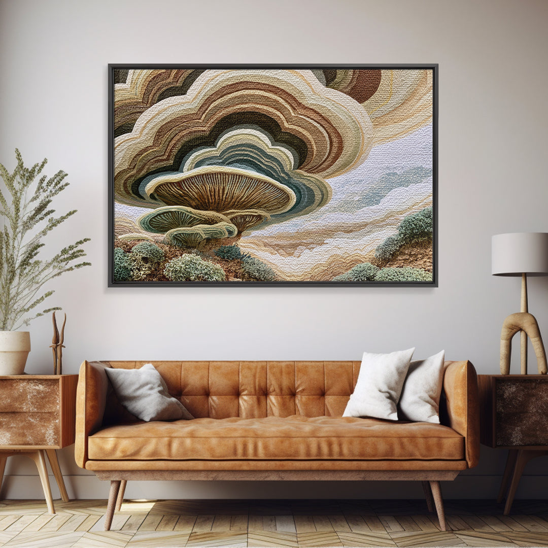 Simple Mushroom and Moss Forest Study Framed Canvas Print, Scandinavian Art, Oil Painting, Living Room Decor, Fine Art, Nordic, SCA-3x2-100