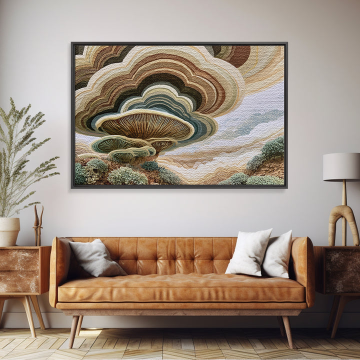Simple Mushroom and Moss Forest Study Framed Canvas Print, Scandinavian Art, Oil Painting, Living Room Decor, Fine Art, Nordic, SCA-3x2-100