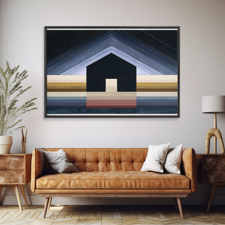Simple Black House Shape Canvas Print, Scandinavian Art, Art, Living Room Decor, Abstract Art, Nordic, Canvas Art, SCA-3x2-11