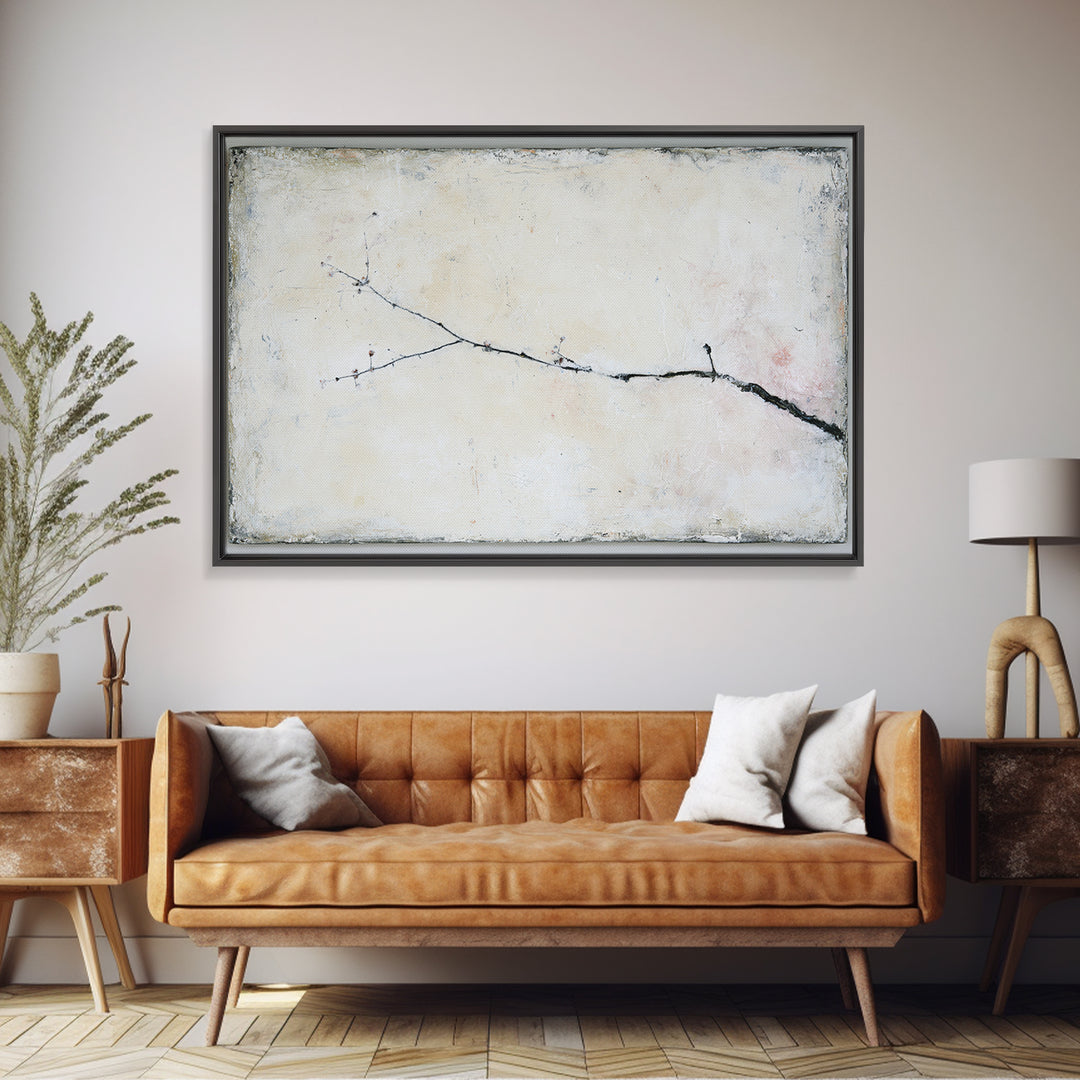 Single Black Branch on Warm White Background Canvas Print, Scandinavian Art, Statement Artwork, Living Room Decor, Nordic, SCA-3x2-24