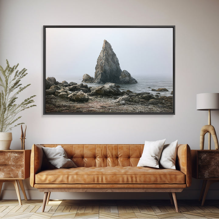 Quiet Coastal Rocks and Gray Sea Canvas Print, Scandinavian Art, Luxury Decor, Living Room Decor, Fine Art, Nordic, SCA-3x2-3