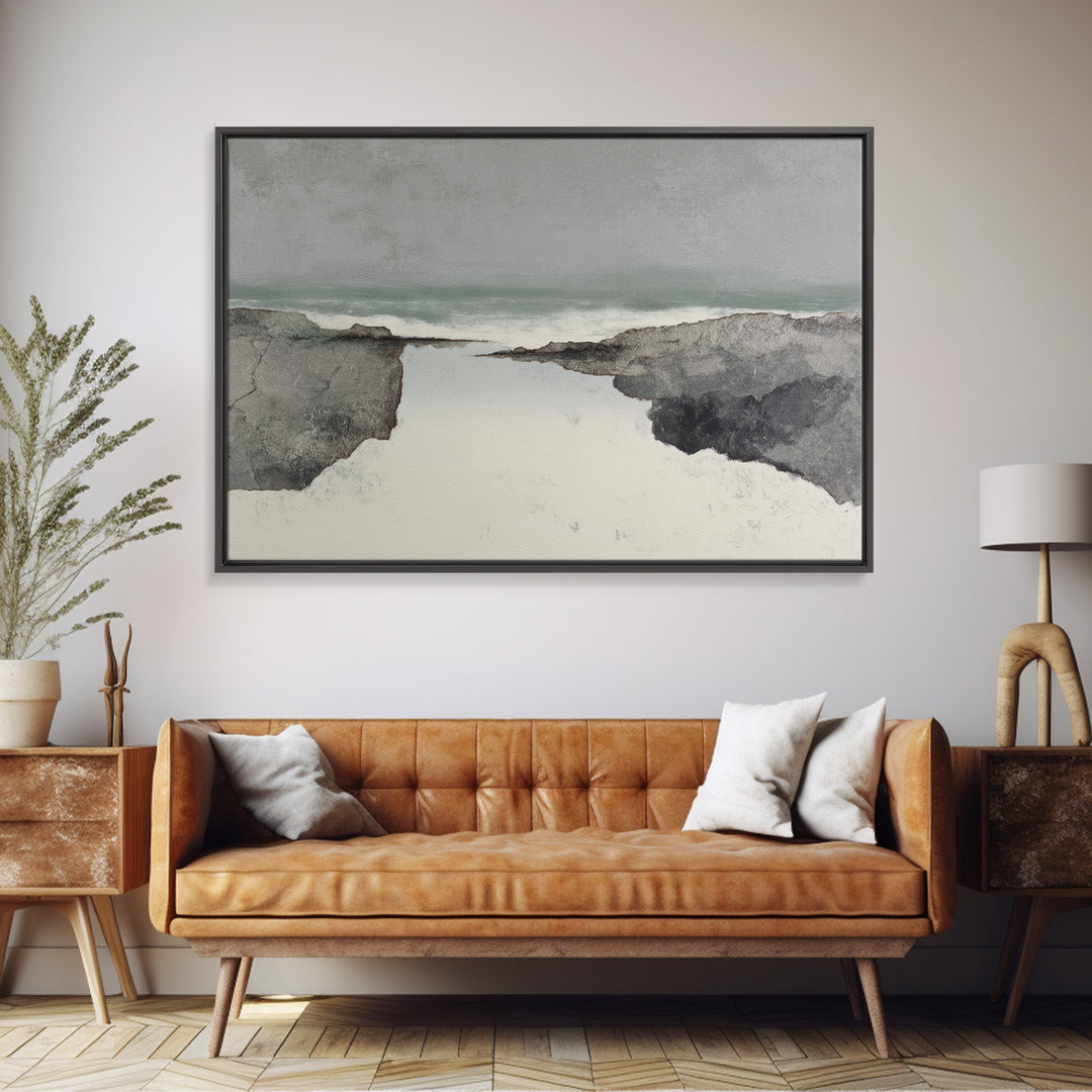 Minimal Fjord Landscape Canvas Print, Scandinavian Art, Floral Wall Art, Living Room Decor, Oil Painting, Nordic, SCA-3x2-30
