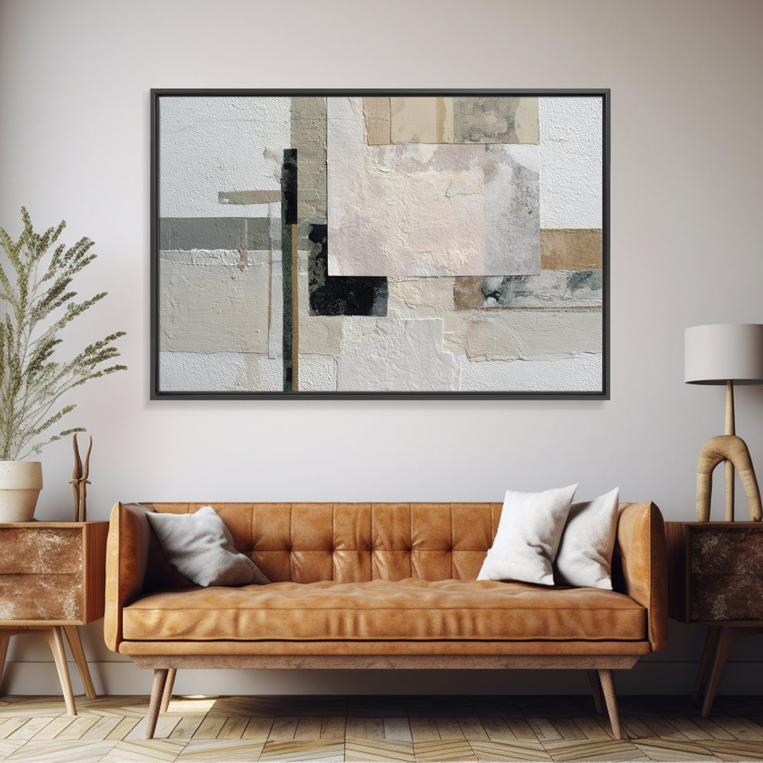Soft Beige Geometric Abstraction Framed Canvas Print, Scandinavian Art, Wall Decor, Living Room Decor, Abstract Art, Nordic, SCA-3x2-31