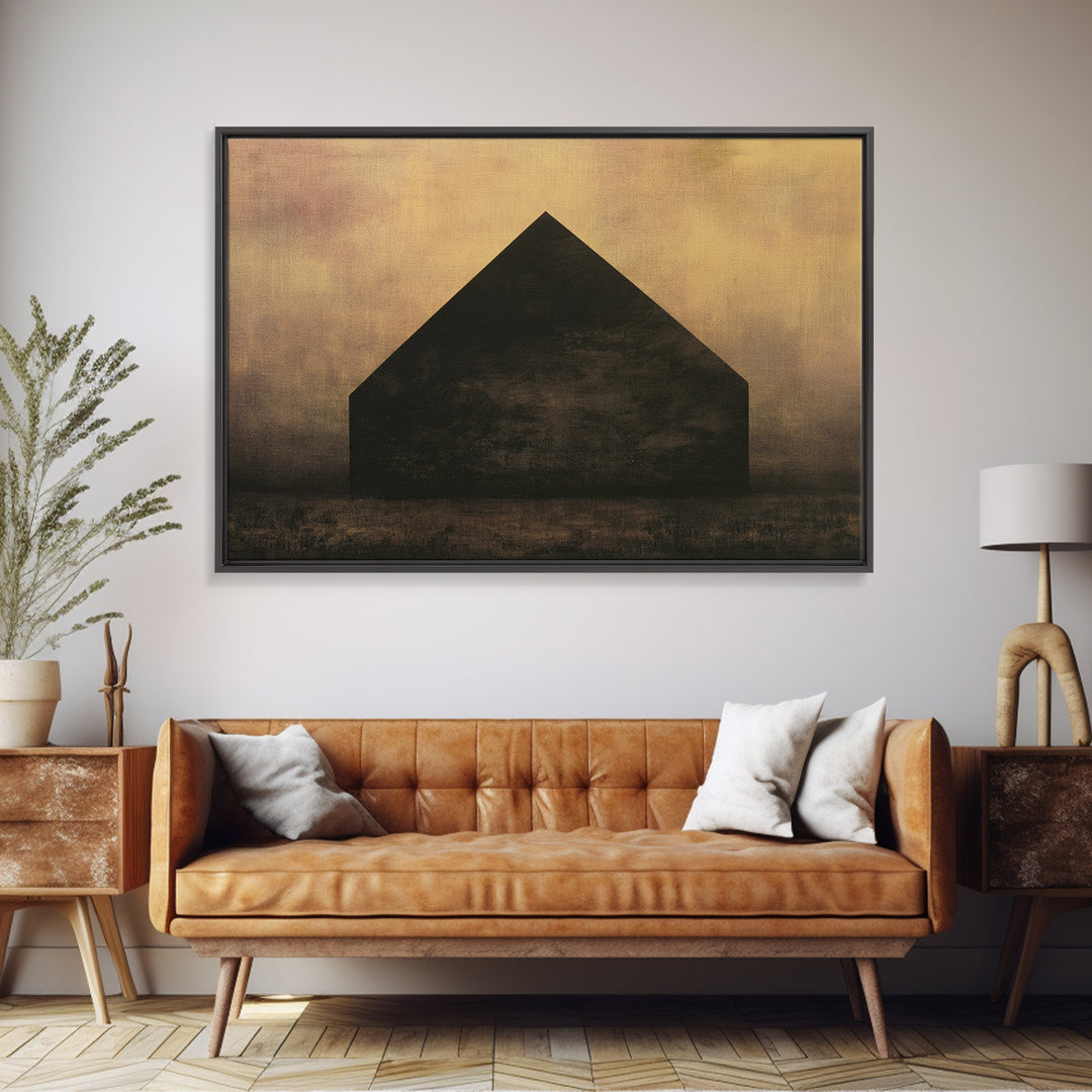 Simple Black House Shape Framed Canvas Print, Scandinavian Art, Mid Century Modern, Living Room Decor, Abstract Art, Nordic, SCA-3x2-35