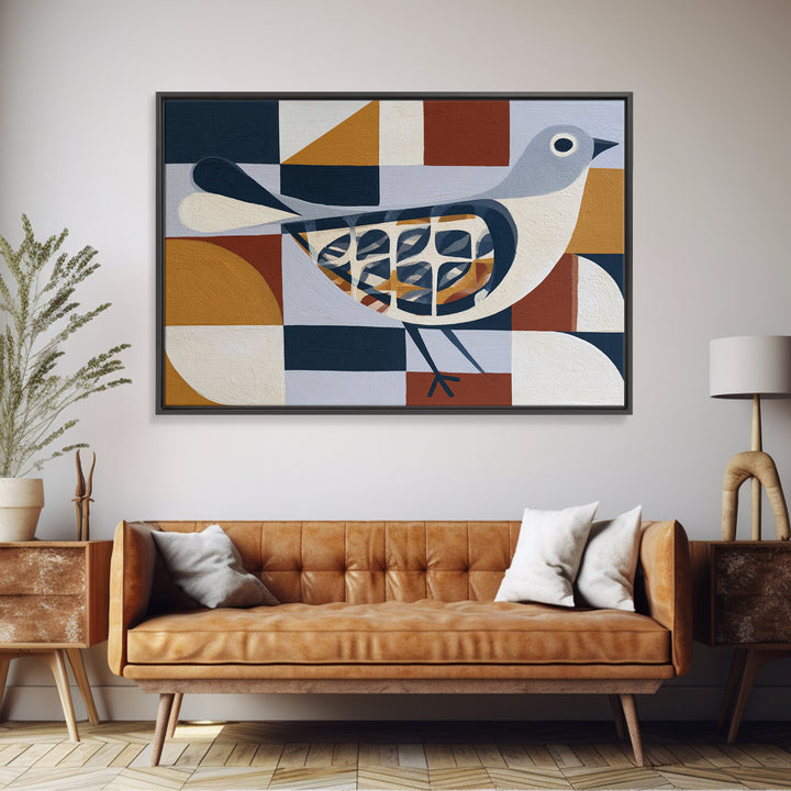 Nordic Folk Bird Framed Canvas Print, Scandinavian Art, Oil Painting, Living Room Decor, Fine Art, Nordic, Boho Wall Decor, SCA-3x2-39