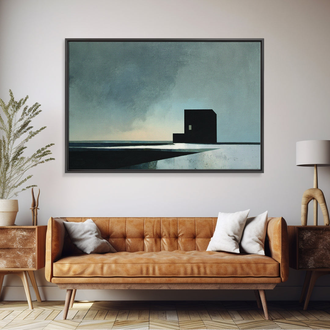 Herringbone Monochrome Pattern Framed Canvas Print, Scandinavian Art, Abstract Painting, Living Room Decor, Oil Painting, SCA-3x2-50