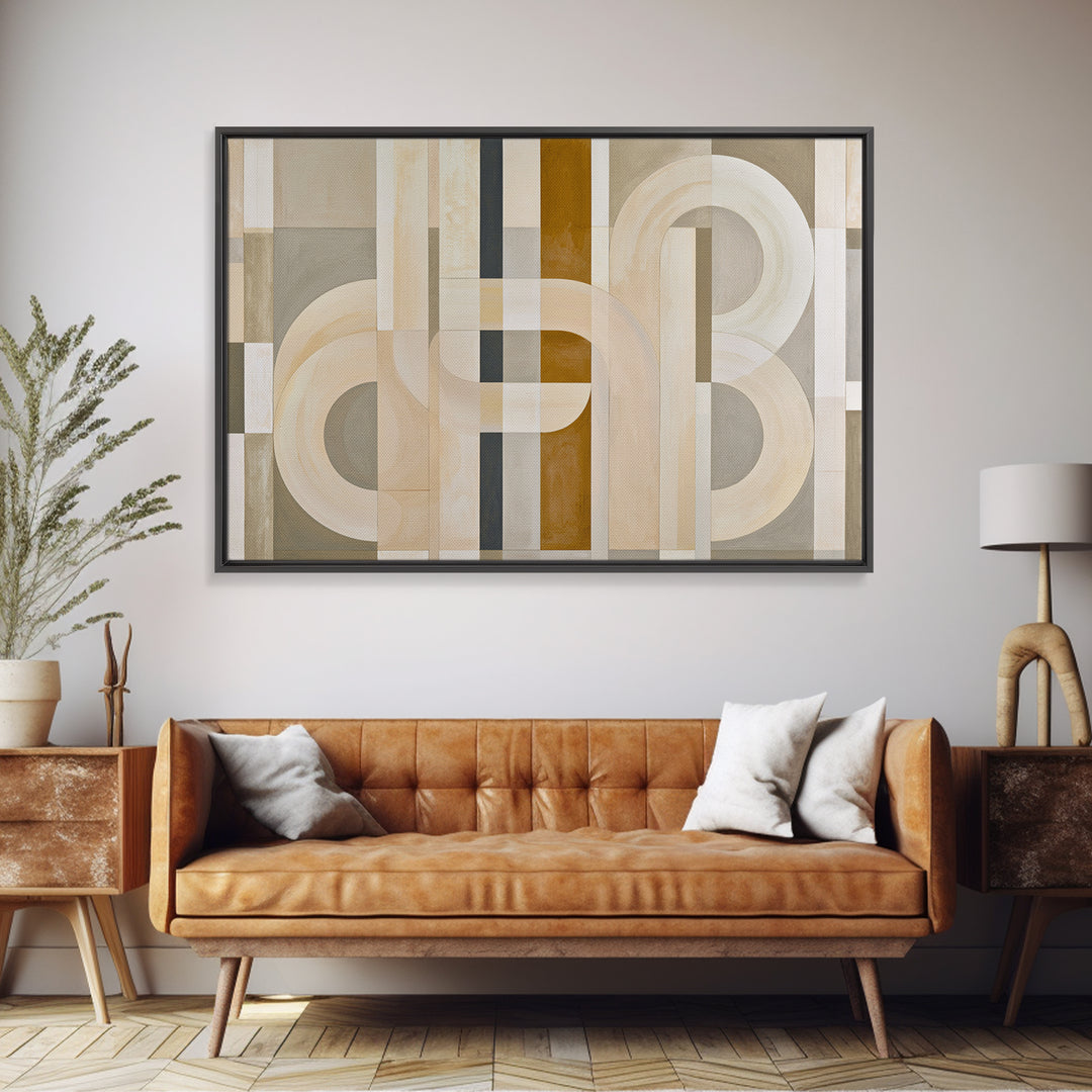 Soft Beige Geometric Abstraction Framed Canvas Print, Scandinavian Art, Living Room Wall Art, Living Room Decor, Abstract Art, SCA-3x2-55