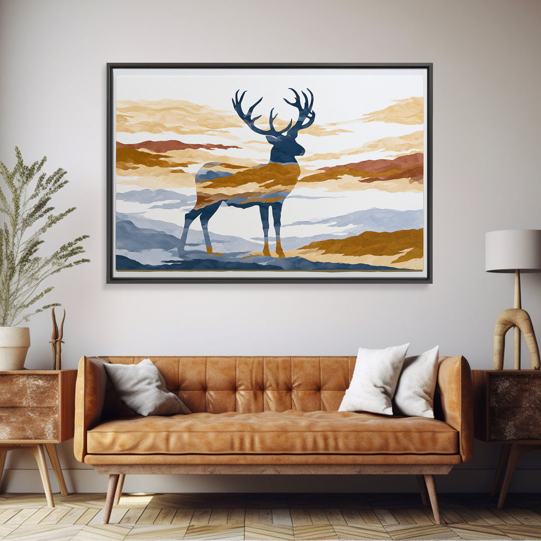 Reindeer Silhouette in Snowy Landscape Canvas Print, Scandinavian Art, Modern Art, Living Room Decor, Fine Art, Nordic, SCA-3x2-58