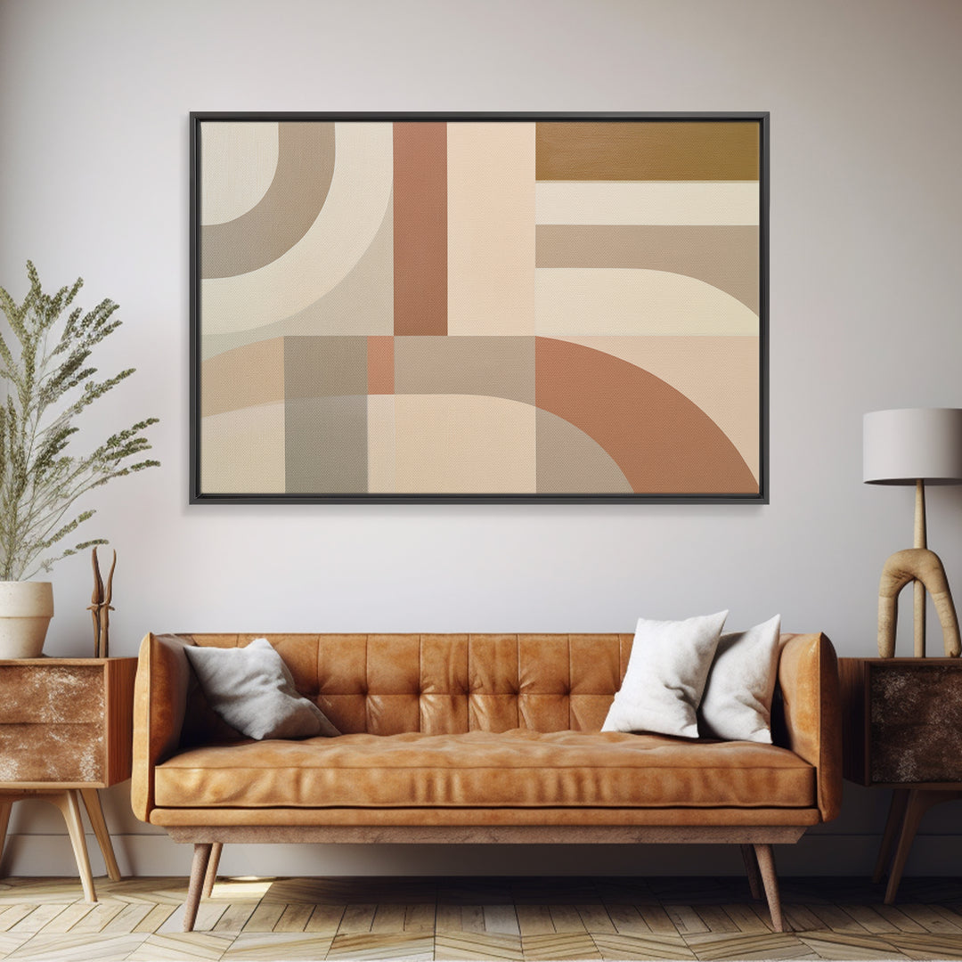 Soft Beige Geometric Abstraction Framed Canvas Print, Scandinavian Art, Modern Wall Art, Living Room Decor, Fine Art, Nordic, SCA-3x2-7
