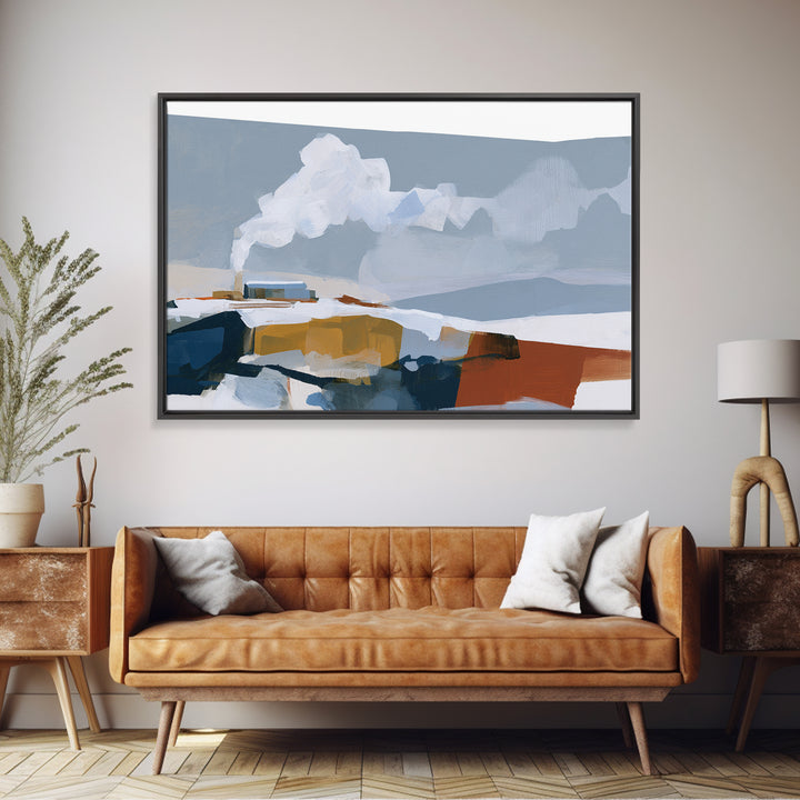 Winter Cabin Smoke Framed Canvas Print, Scandinavian Art, Living Room Wall Art, Living Room Decor, Fine Art, Nordic, SCA-3x2-70