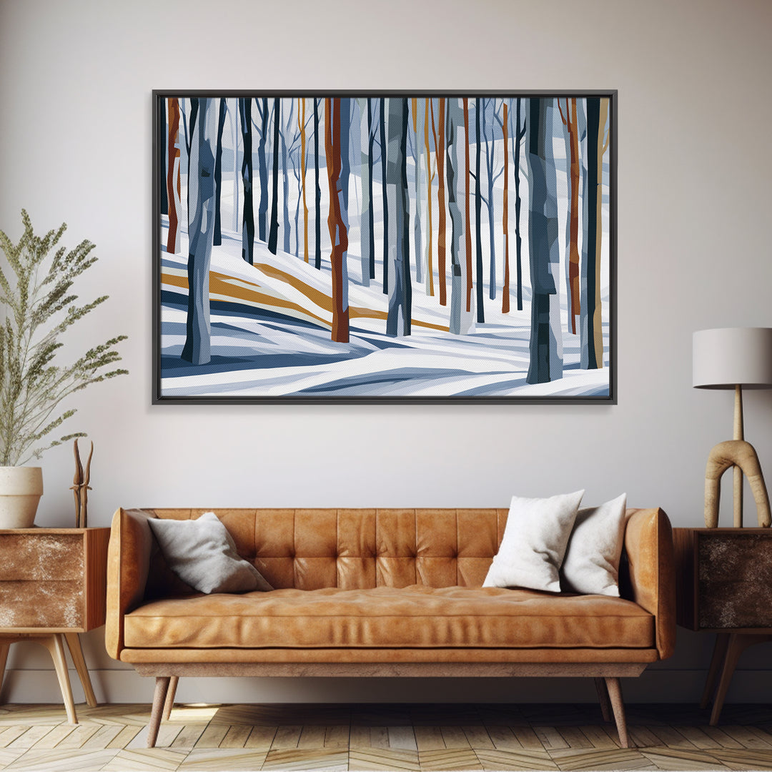 Snowy Nordic Forest Framed Canvas Print, Scandinavian Art, Decor, Living Room Decor, Fine Art, Nordic, Printable Art, SCA-3x2-77