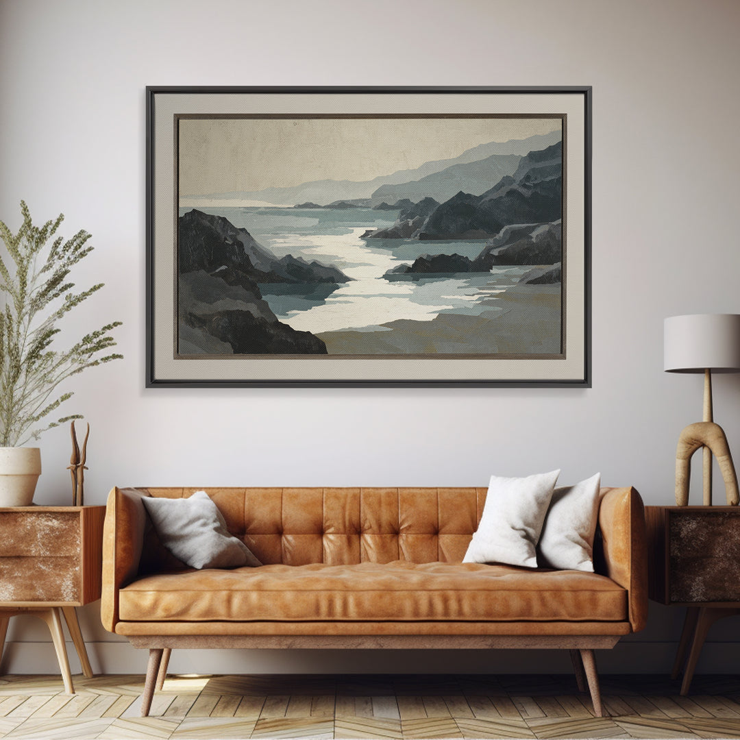 Minimal Fjord Landscape Framed Canvas Print, Scandinavian Art, Fine Art Print, Living Room Decor, Fine Art, Nordic, Printable, SCA-3x2-78