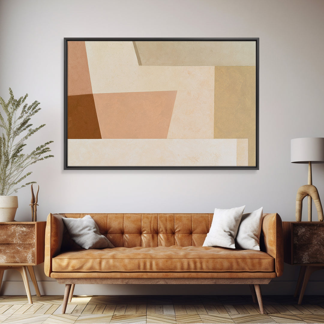 Soft Beige Geometric Abstraction Framed Canvas Print, Scandinavian Art, Living Room Decor, Abstract Art, Nordic, SCA-3x2-79