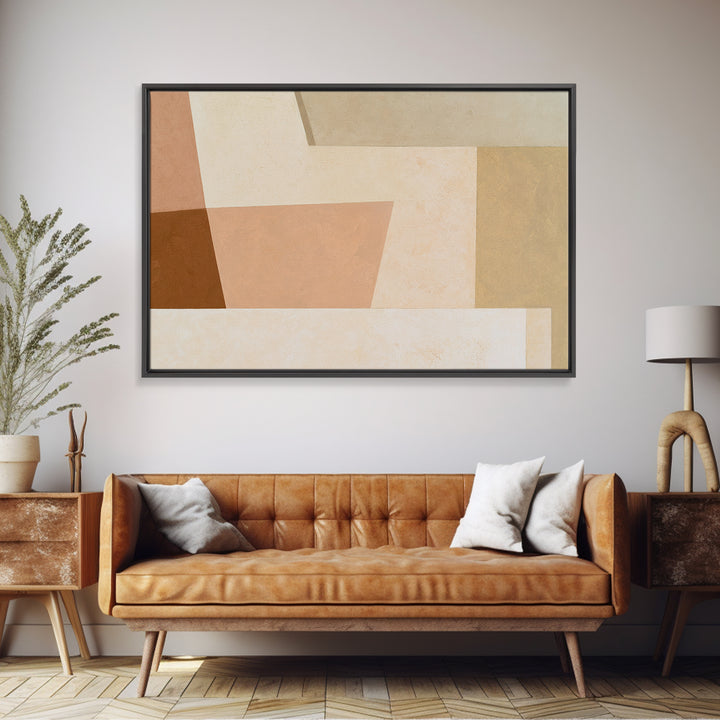 Soft Beige Geometric Abstraction Framed Canvas Print, Scandinavian Art, Living Room Decor, Abstract Art, Nordic, SCA-3x2-79