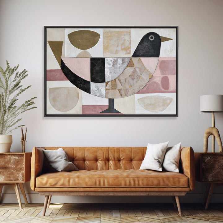Nordic Folk Bird Framed Canvas Print, Scandinavian Art, Abstract Art, Living Room Decor, Fine Art, Nordic, Abstract Painting, SCA-3x2-87