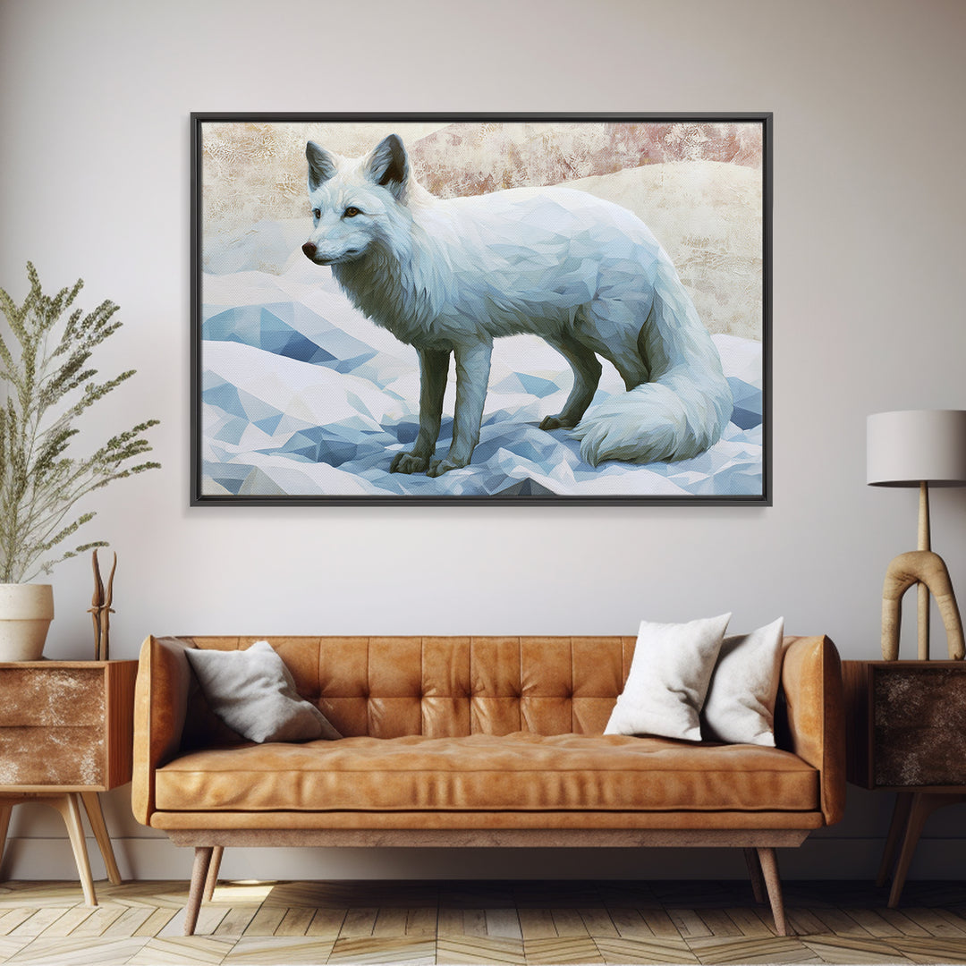 White Fox in Quiet Snow Canvas Print, Scandinavian Art, Wall Hanging, Living Room Decor, Fine Art, Nordic, Living Room Wall Art, SCA-3x2-88