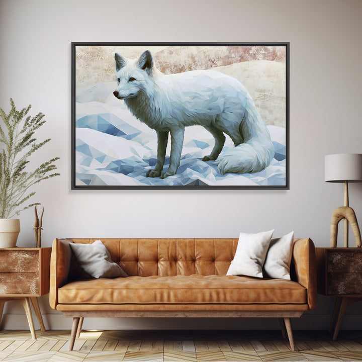 White Fox in Quiet Snow Canvas Print, Scandinavian Art, Wall Hanging, Living Room Decor, Fine Art, Nordic, Living Room Wall Art, SCA-3x2-88