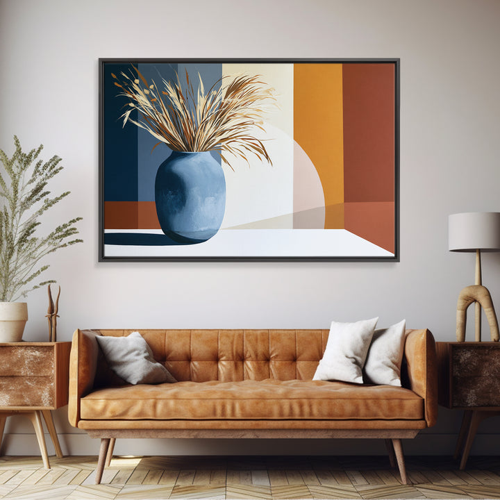 Ceramic Vase with Dried Grasses Canvas Print, Scandinavian Art, Living Room Decor, Oil Painting, Nordic, Wall Hanging, SCA-3x2-89