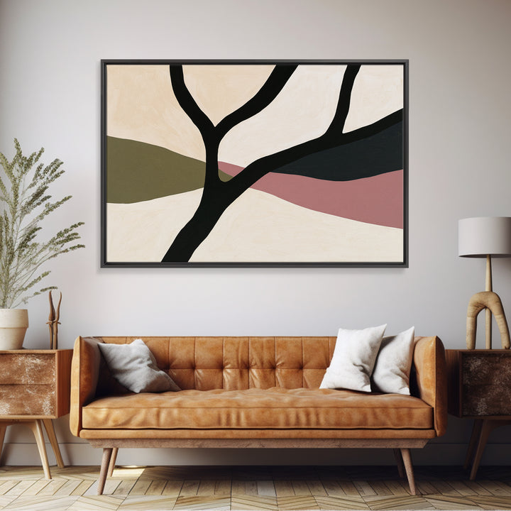 Single Black Branch on Warm White Background Canvas Print, Scandinavian Art, Canvas Art, Living Room Decor, Nordic, SCA-3x2-96