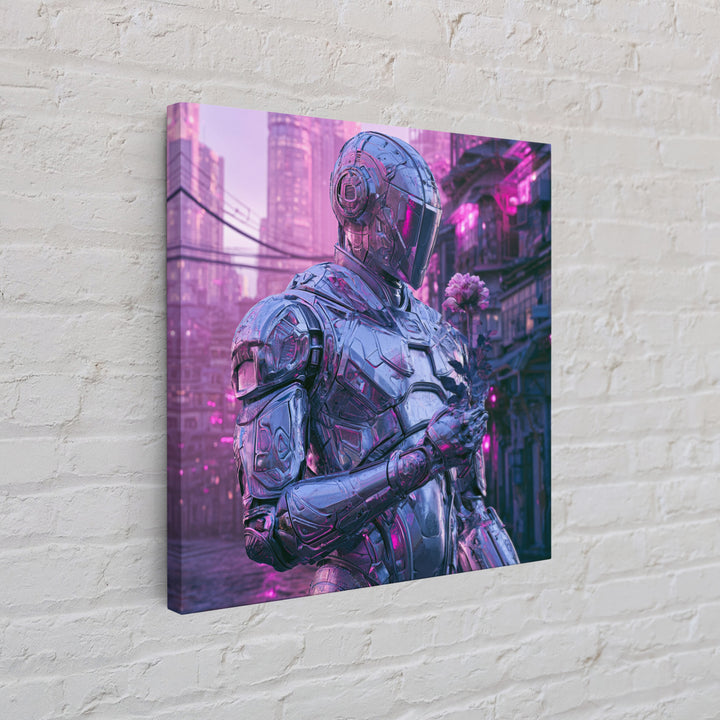 Silver Android Holding a Flower Canvas Print, Scifi Art, Space Art, Living Room Decor, Fine Art, Orbit, Luxury Decor, SCI-1x1-14