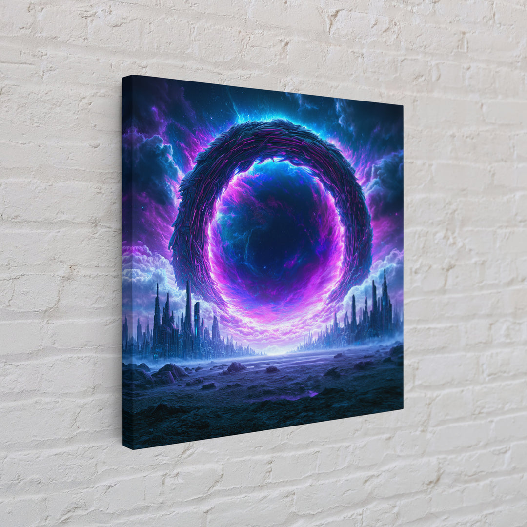 Wormhole Opening over Barren Landscape Canvas Print, Scifi Art, Gallery Decor, Living Room Decor, Fine Art, Orbit, Wall Art, SCI-1x1-17