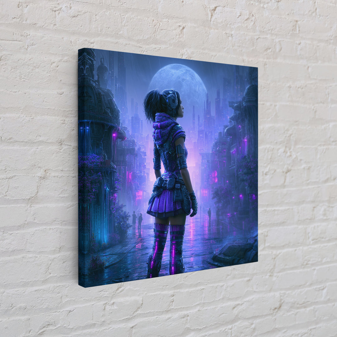 Futuristic City on a Moonlit World Canvas Print, Scifi Art, Ai Art, Living Room Decor, Abstract Art, Orbit, Star Wars Art, SCI-1x1-3