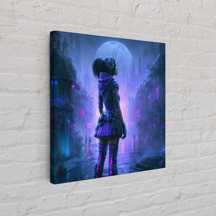 Futuristic City on a Moonlit World Canvas Print, Scifi Art, Ai Art, Living Room Decor, Abstract Art, Orbit, Star Wars Art, SCI-1x1-3