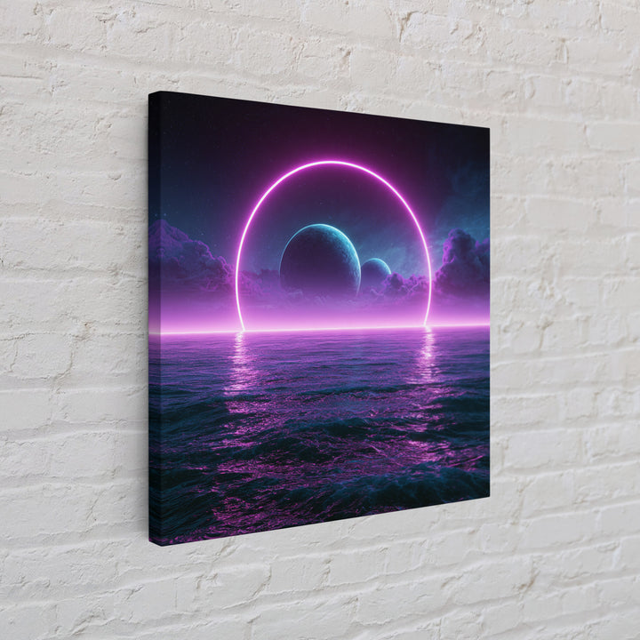 Alien Ocean with Two Moons Framed Canvas Print, Scifi Art, Boho Decor, Living Room Decor, Fine Art, Orbit, Wall Decor, SCI-1x1-37