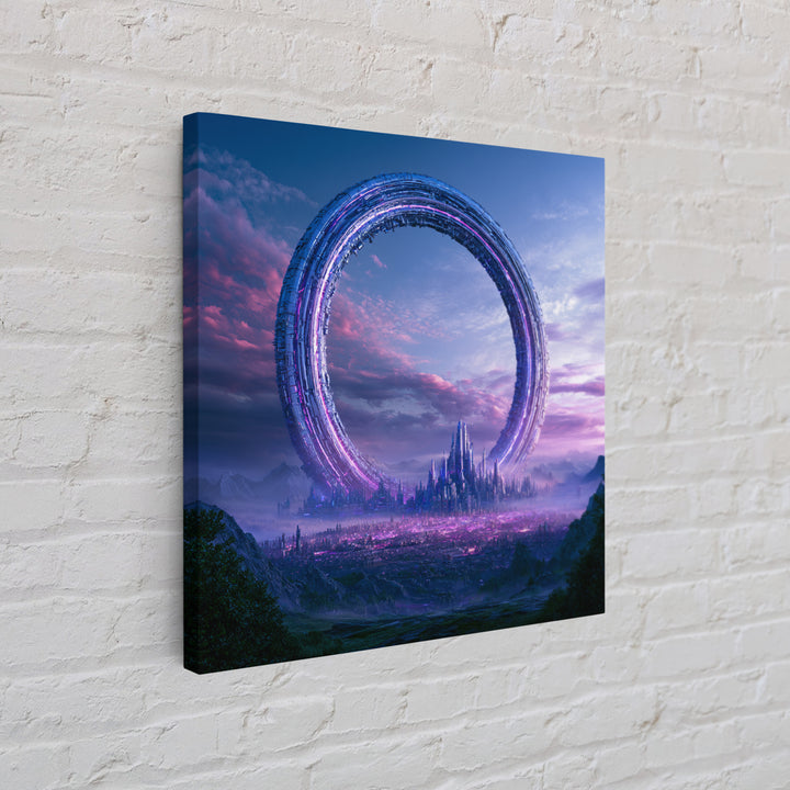 Giant Ring World Seen from a Valley Framed Canvas Print, Scifi Art, Fine Art Print, Living Room Decor, Fine Art, Orbit, SCI-1x1-80