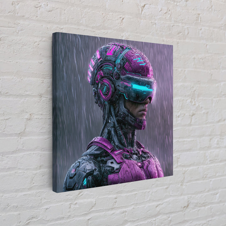 Cyborg Portrait with Reflective Visor Canvas Print, Scifi Art, Statement Artwork, Living Room Decor, Fine Art, Orbit, SCI-1x1-9